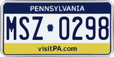 PA license plate MSZ0298