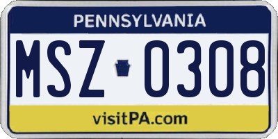 PA license plate MSZ0308