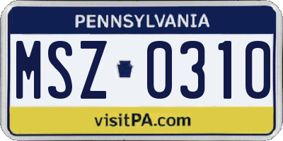 PA license plate MSZ0310