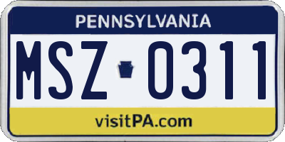 PA license plate MSZ0311
