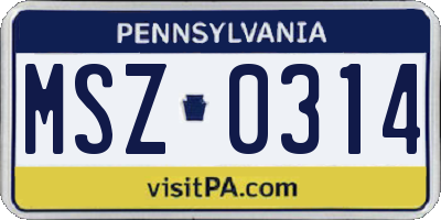 PA license plate MSZ0314