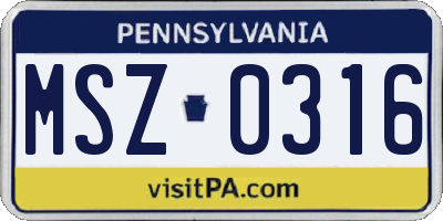 PA license plate MSZ0316