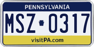 PA license plate MSZ0317