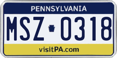 PA license plate MSZ0318
