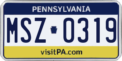 PA license plate MSZ0319
