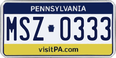 PA license plate MSZ0333