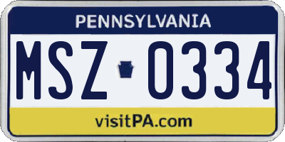 PA license plate MSZ0334