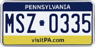 PA license plate MSZ0335