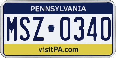 PA license plate MSZ0340