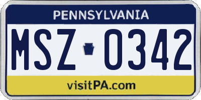 PA license plate MSZ0342