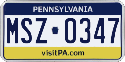 PA license plate MSZ0347