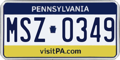 PA license plate MSZ0349