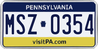 PA license plate MSZ0354