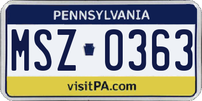 PA license plate MSZ0363