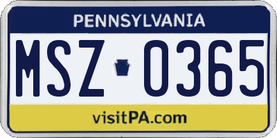 PA license plate MSZ0365