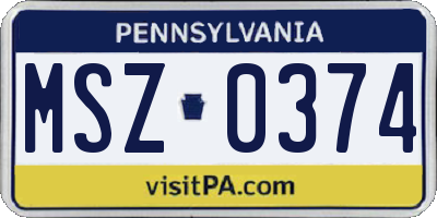 PA license plate MSZ0374