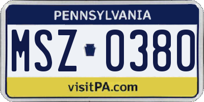 PA license plate MSZ0380