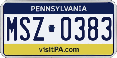 PA license plate MSZ0383