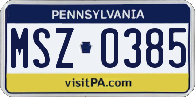 PA license plate MSZ0385