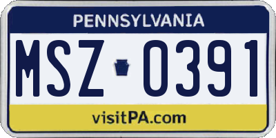 PA license plate MSZ0391