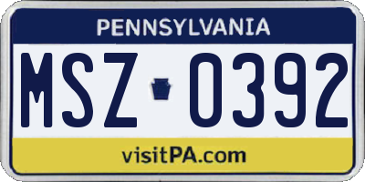 PA license plate MSZ0392