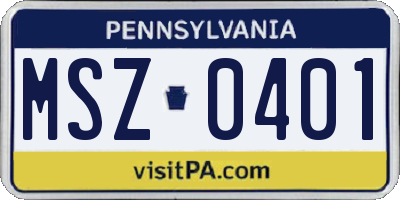 PA license plate MSZ0401