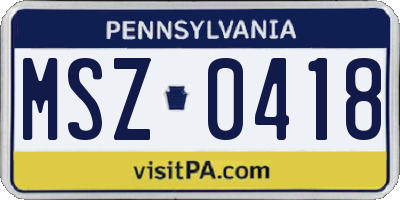 PA license plate MSZ0418