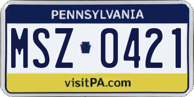 PA license plate MSZ0421