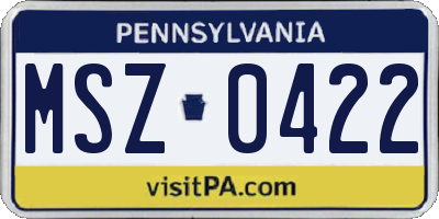 PA license plate MSZ0422