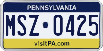 PA license plate MSZ0425