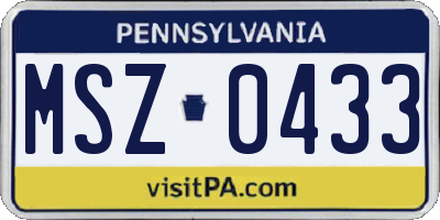 PA license plate MSZ0433