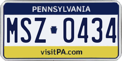 PA license plate MSZ0434