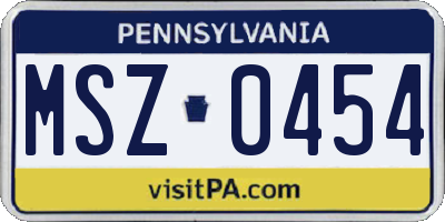 PA license plate MSZ0454
