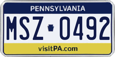 PA license plate MSZ0492