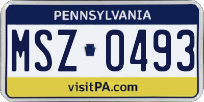 PA license plate MSZ0493