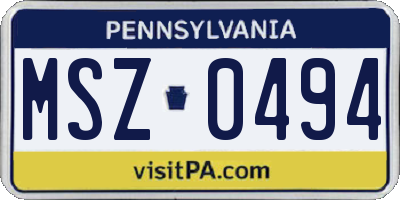PA license plate MSZ0494