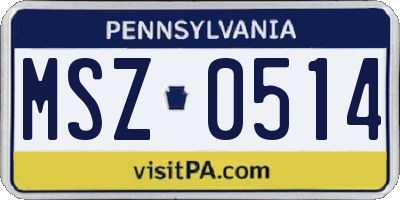 PA license plate MSZ0514