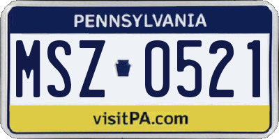 PA license plate MSZ0521
