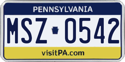 PA license plate MSZ0542