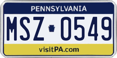 PA license plate MSZ0549