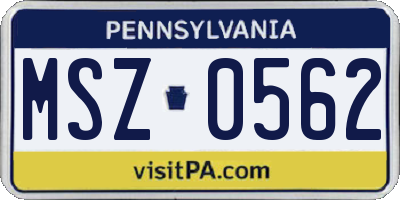 PA license plate MSZ0562