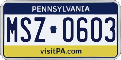 PA license plate MSZ0603