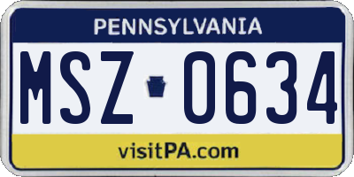 PA license plate MSZ0634