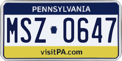 PA license plate MSZ0647