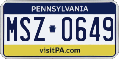 PA license plate MSZ0649