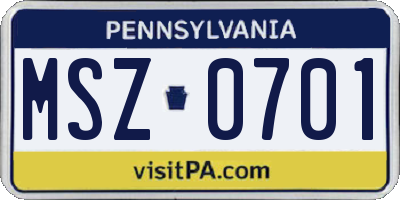 PA license plate MSZ0701