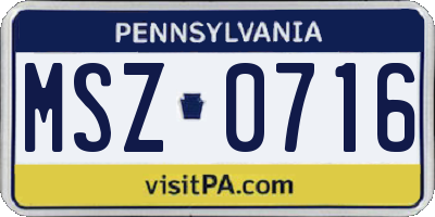 PA license plate MSZ0716