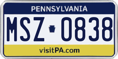 PA license plate MSZ0838
