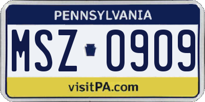 PA license plate MSZ0909