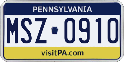 PA license plate MSZ0910